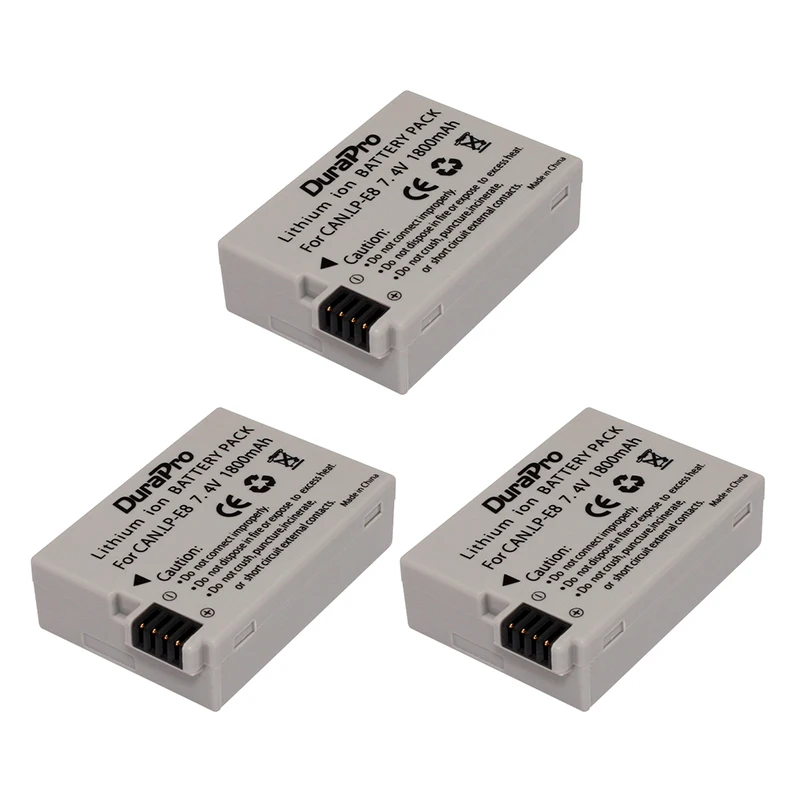 5 шт. DuraPro 1800 мА/ч, LP-E8 LP E8 LPE8 Перезаряжаемые Камера Батарея для Canon 550D 600D Батарея Высокое качество с фабрики