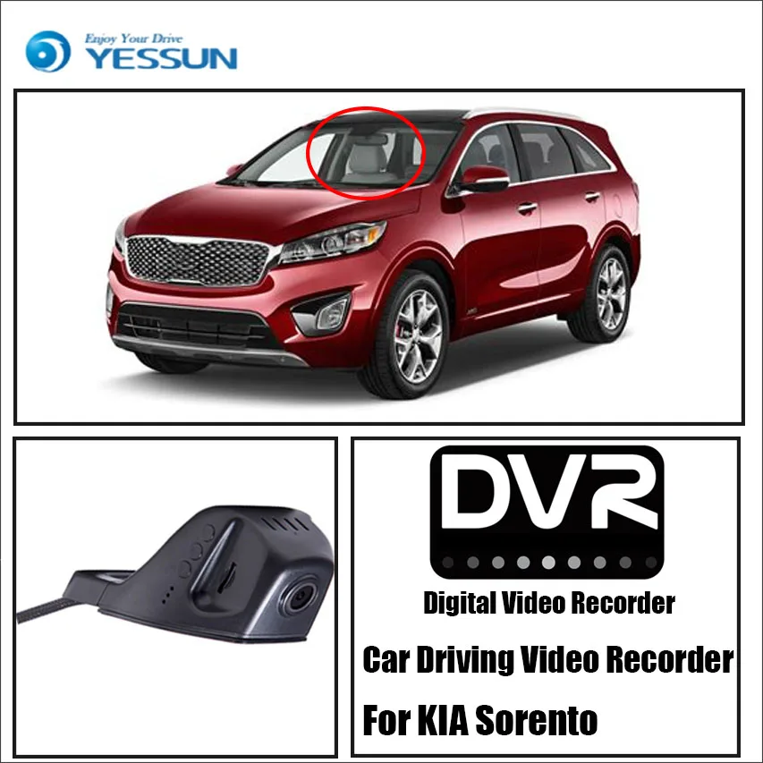 YESSUN для KIA Sorento Автомобильная Передняя приборная камера, видеорегистратор для вождения, функция видеозаписи-для iPhone, Android, управление приложением