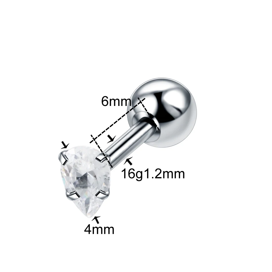 Drop 1.2x6x3x4mm 1 шт. сталь 16 г CZ драгоценный камень раковины Lobe штанга для женщин Кристалл Циркон Хрящ уха Бар трагус спираль серьги гвоздики пирсинг тела ювелирные изделия - Окраска металла: Drop 1.2x6x3x4mm