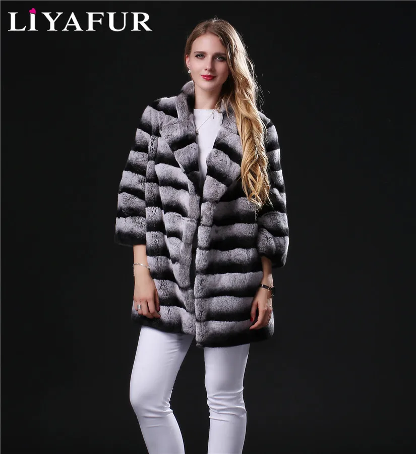 Новинка 2018 от LIYAFUR зимнее пальто в полоску из натурального меха шиншиллы Рекс