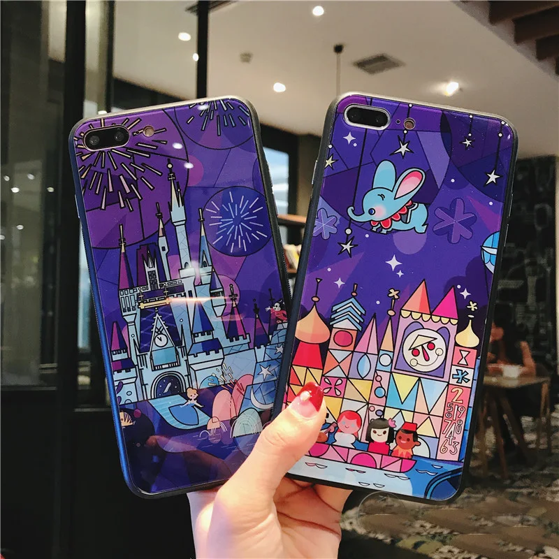 for iphone 8 8plus Fairy tale castle Glass Case . Cartoon Fireworks hard back case For X 6 6s 6splus 6plus 7 7plus cover |