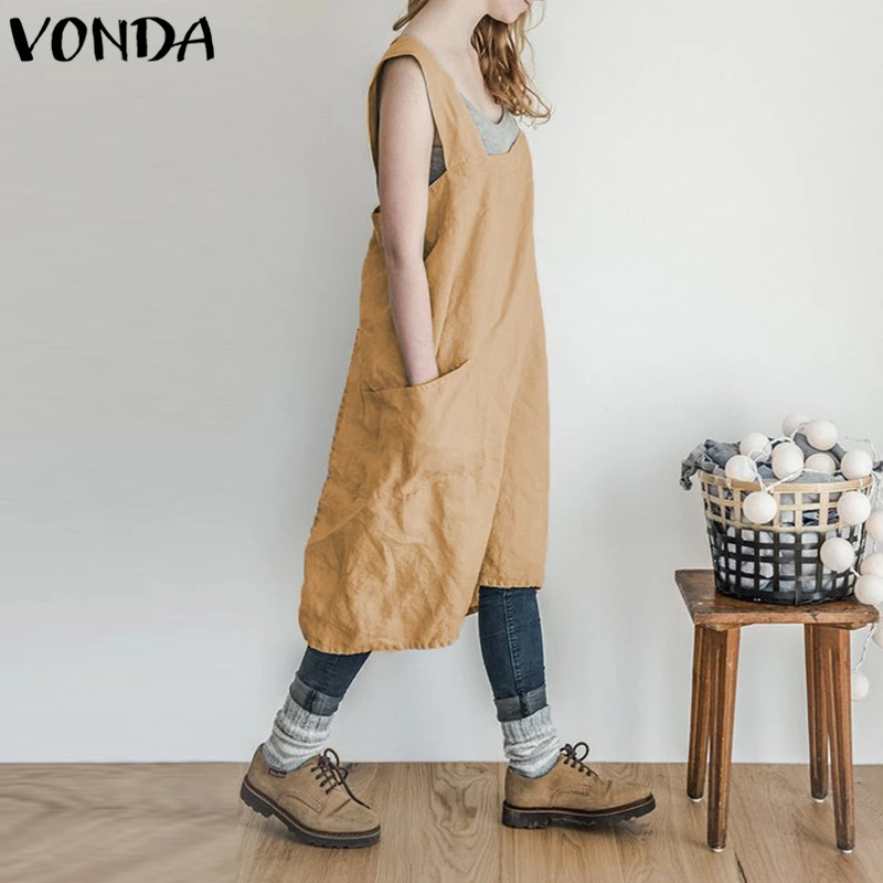 VONDA женское платье 2018 летняя хлопковая Vestidos фартук Повседневное свободные