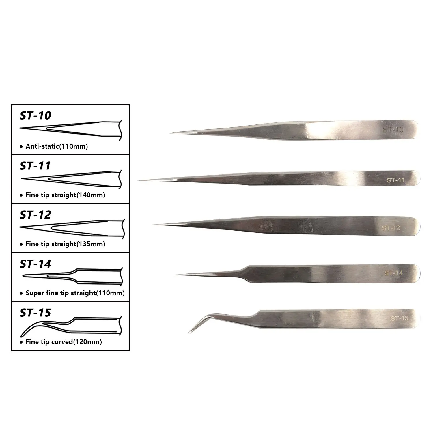 Длинный прямой Изогнутый наконечник из нержавеющей стали/ST серии пинцет для