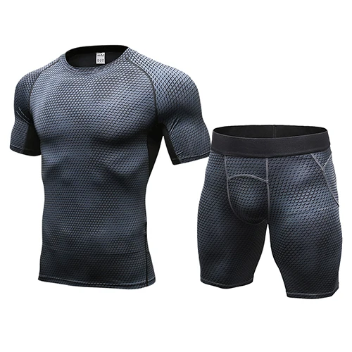 40054023black net Ярд компрессионный костюм Фитнес Tight комплект для бега футболка леггинсы для женщин для мужчин спортивная тренажерный зал спортивный костюм костюм мужской спортивный - Цвет: 40054023black net