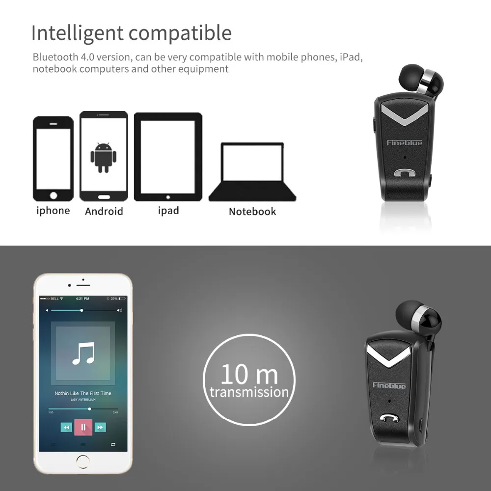 FineBlue F-V2 Bluetooth стерео гарнитура в деловом стиле выдвижной BT 4,0 голосовые подсказки беспроводные музыкальные наушники Xiaomi samsung