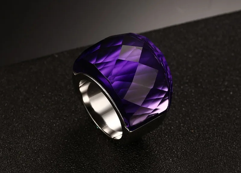 Purple Модное большое кольцо для женщин, многоцветное свадебное ювелирное изделие, 7 цветов, большое кольцо со стеклянным камнем из нержавеющей стали Anillos - Цвет основного камня: Purple