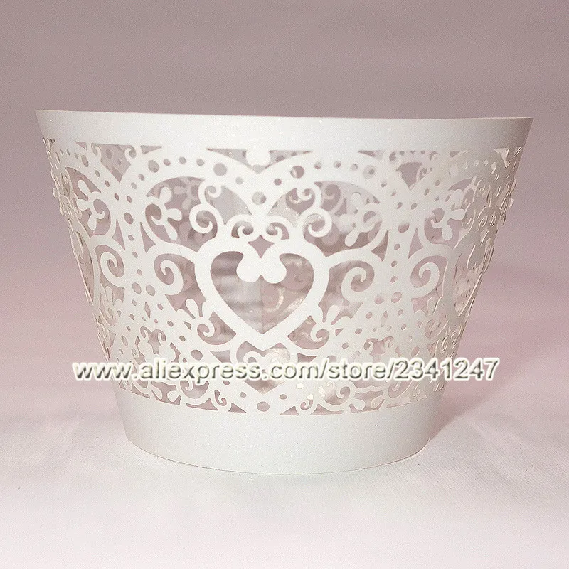 Белые Свадебные сердца кекс чашки для выпечки лазерная резка обертка кекса 12 шт. |