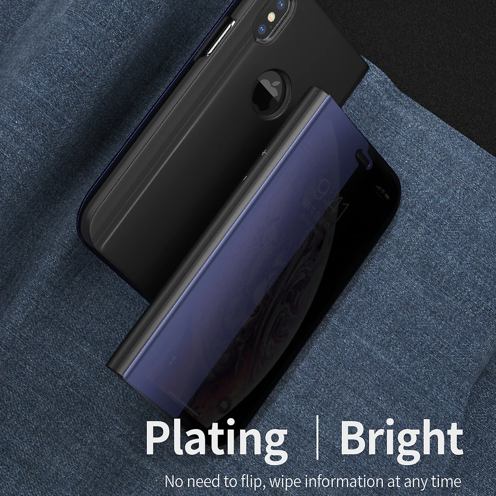 Зеркальный флип-чехол BALMORA для iphone XS Max XR X 6 6s 7 8 Plus прозрачный роскошный кожаный