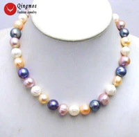 qingmos trendy natural pearl chokers necklace for women with 10 13mm multicolor round freshwater pearl 17 necklace nec6083