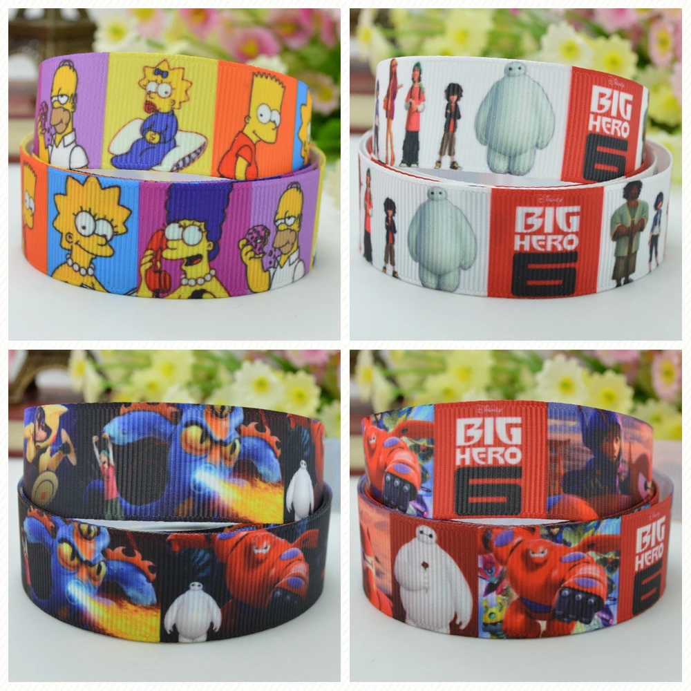 DUWES 7/8 &quot22 мм 2 5 10 50 ярдов Большой Герой Симпсоны мультфильм печатных grosgrain ленты