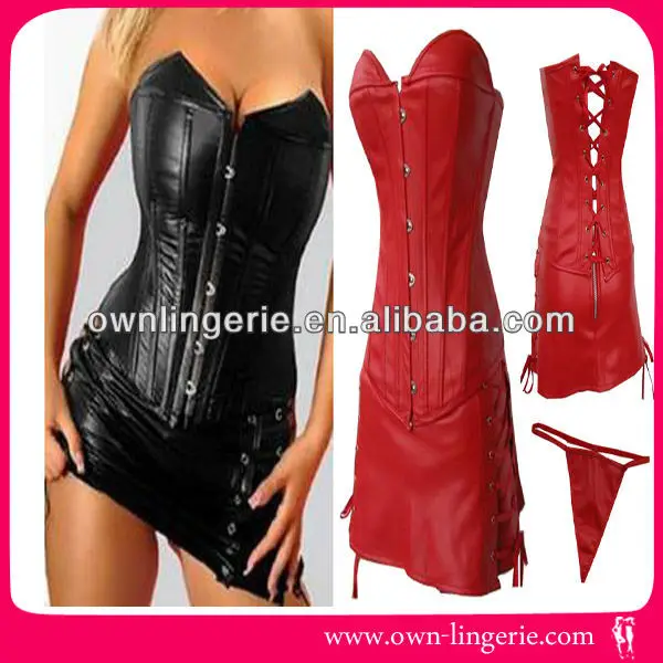 Черный красный кожаный корсет плюс размер Бюстье латекс без бретелек