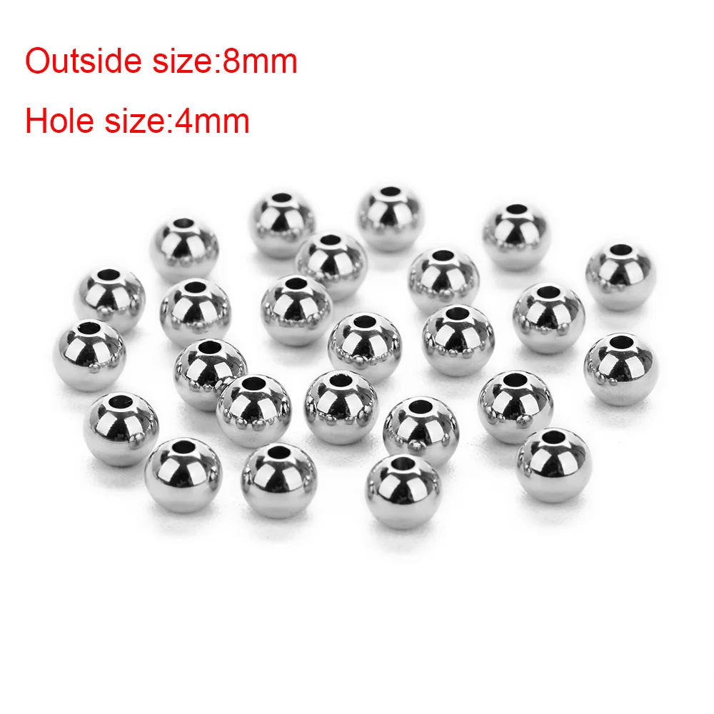 8mm with 4mm hole 50 шт./лот 304 круглые бусины серебристого тона из нержавеющей стали 2, 3, 4, 5, 6, 7, 8 мм с большим отверстием, европейские бусины для ювелирных изделий своими руками - Цвет: 8mm with 4mm hole