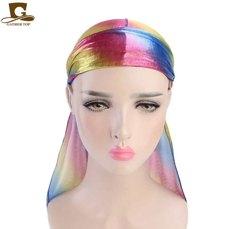 Новый стиль красочные блестящие Durag для мужчин тюрбан европейский и американский