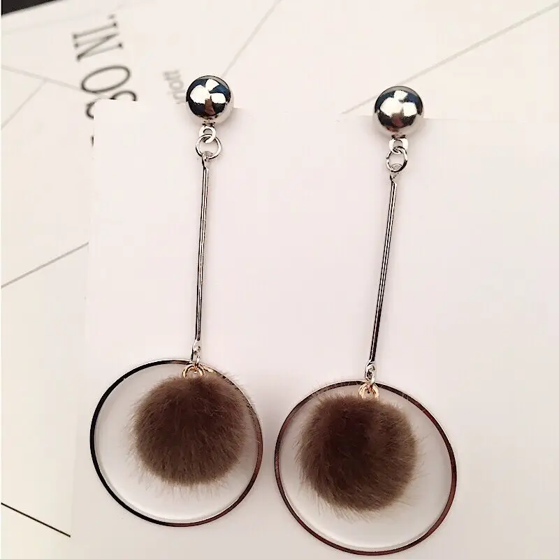 1Pair Fashion simple hair pompom ball earrings geometric tassel wild multi-color Christmas women jewelry | Украшения и аксессуары