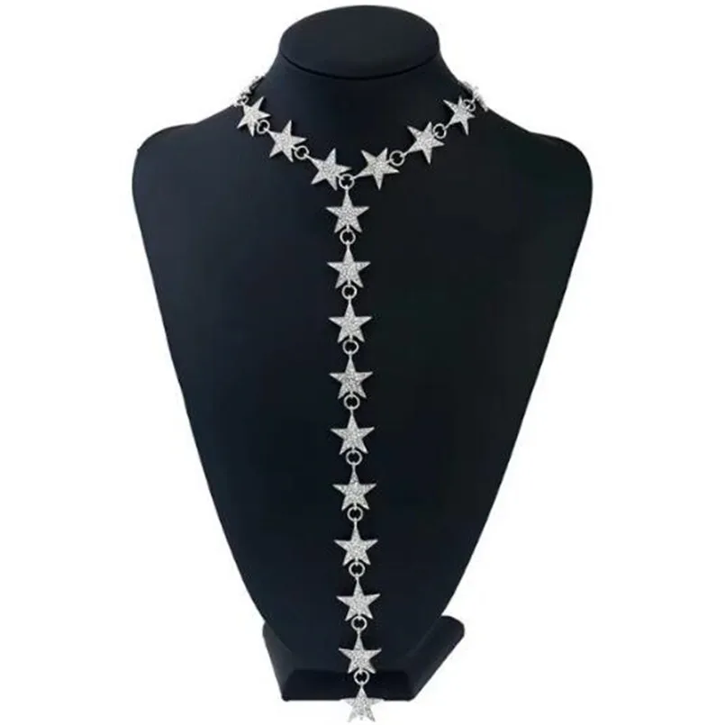 Mamojko Fashion Luxury Full Rhinestone Star Accessories Body Chain New Bijoux Maxi Sexy Punk Long Pendant | Украшения и