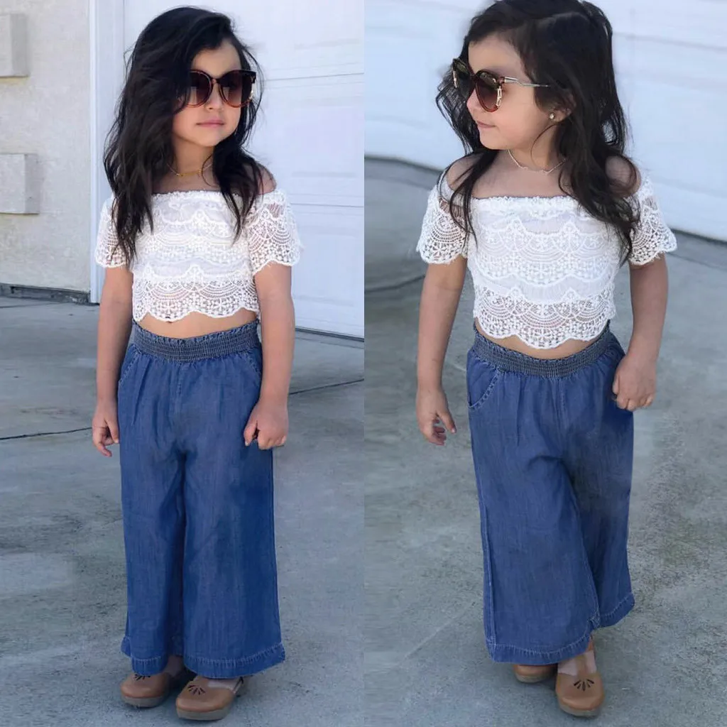 Комплекты одежды для детей Летний Новый Стиль брендовая футболка с кружевными