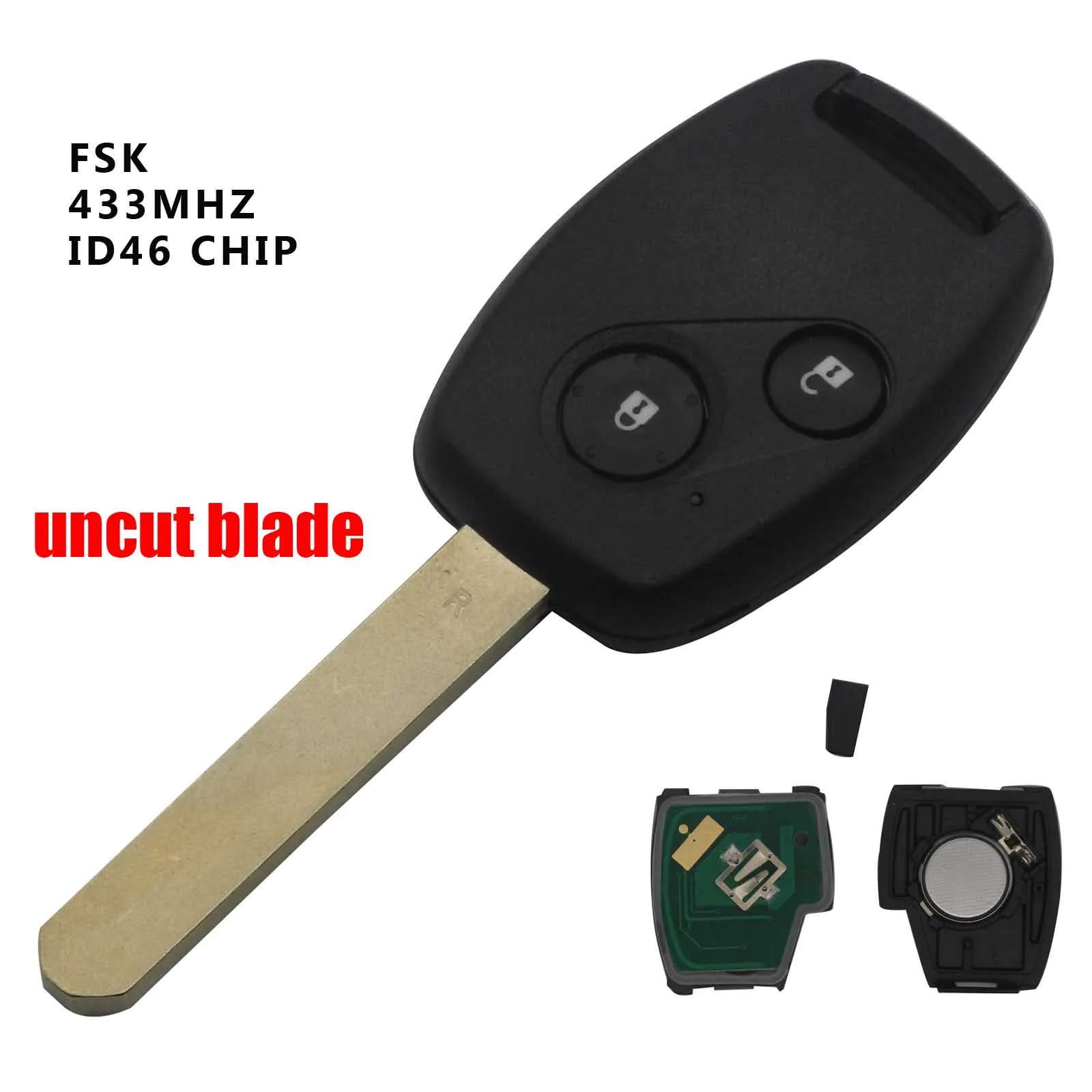 uncut blade Jingyuqin FSK 433 МГц с ID46 чип 2/3 кнопки дистанционный ключ-брелок от машины для Honda CR-V Civic Insight Ridgeline Accord - Цвет: uncut blade