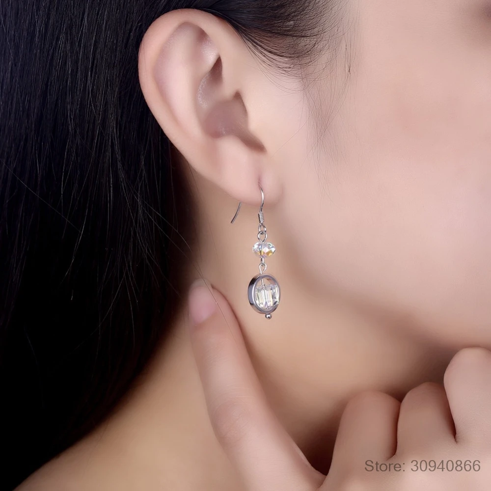 LEKANI Crystal 925 Sterling Silver Drop Earring Square Cube Dangle Fine Jewelry Gift Lady Brincos | Украшения и аксессуары