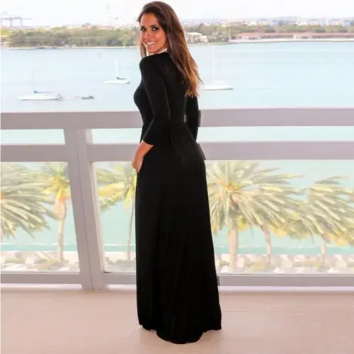 Thefound Новая осень Стиль пикантные Для женщин вечерние длинные Платье черного