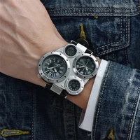 oulm male watch decorated thermometer compass unique designer luxury brand mens sport watches two time zone men wristwatch