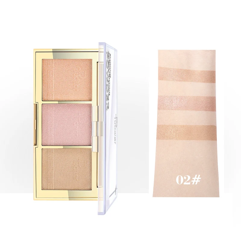 02 Pudaier 3 цвета Palette палитра пудры мерцающий мейкап контура лица Палитра Iluminador бронзатор осветляет Hailaiter Maquiagem - Цвет: 02