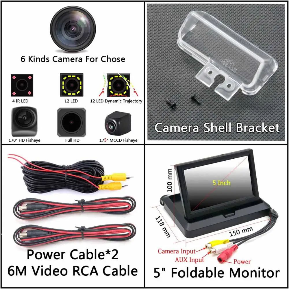 Camera 5 inch Fold 175 градусов MCCD рыбий глаз 12LED HD камера заднего вида для Toyota Camry Verso EZ 2012 Yaris Corolla Vios peugeot 206 207 307 407 - Название цвета: Camera 5 inch Fold