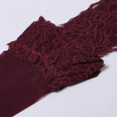 Burgundy Женские сексуальные черные кружевные чулки, женские бордовые прозрачные носки выше колена с оборками, женские темно-зеленые Колготки-чулки - Цвет: Burgundy