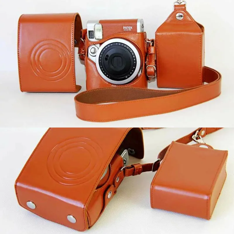 Черный/коричневый из искусственной кожи Чехол Набор для Fuji Fujifilm Instax Mini 90 сумка для цифровой камеры чехол с ремешком