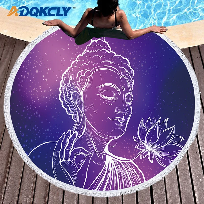 ADQKCLY большой круглый пляжное полотенце с рисунком Будды индийский Бохо кистями