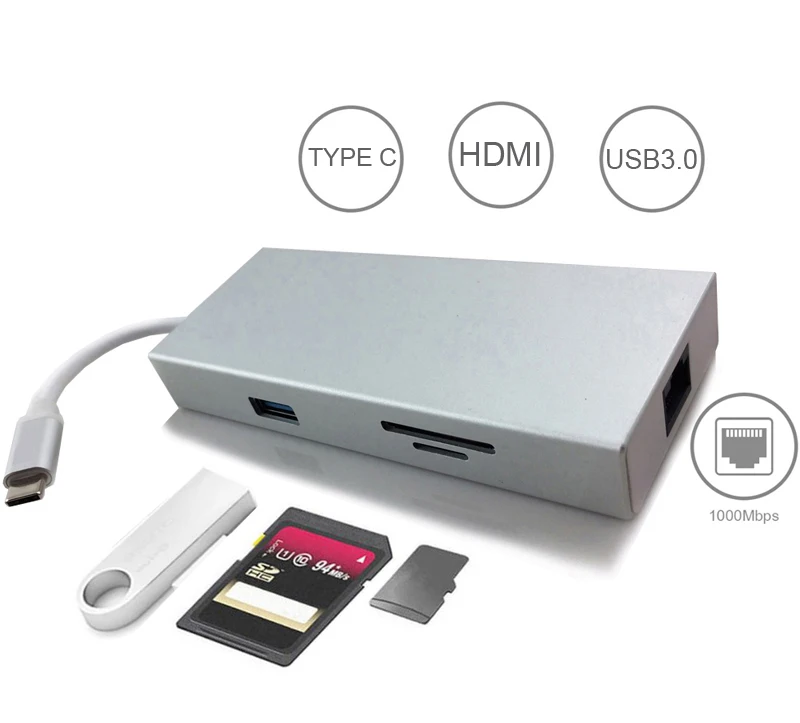 7в1 USB 3 0 концентратор типа C к телевизору с Type PD Зарядка 4K HDMI видео гигабитный Ethernet