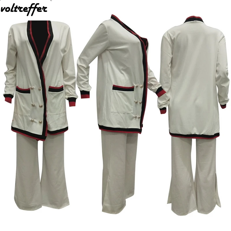 2019 New Striped Two Piece Set Loose Cardigan Button Pockets Wide Leg Palazzo Pants Sweat Suit Oversized Casual Outfits Matching | Женская