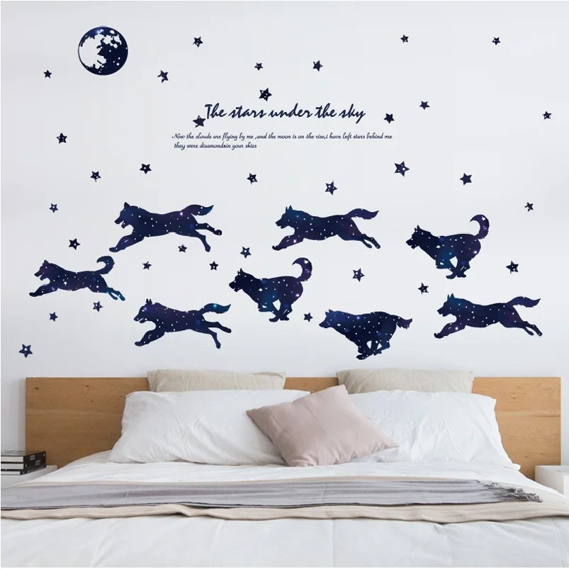 Настенные наклейки Star Sky Wolf для гостиной украшения дома декорация фона ПВХ