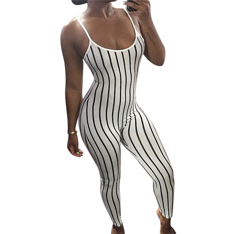 Женский летний Осенний комбинезон сексуальный Облегающий в полоску Клубная