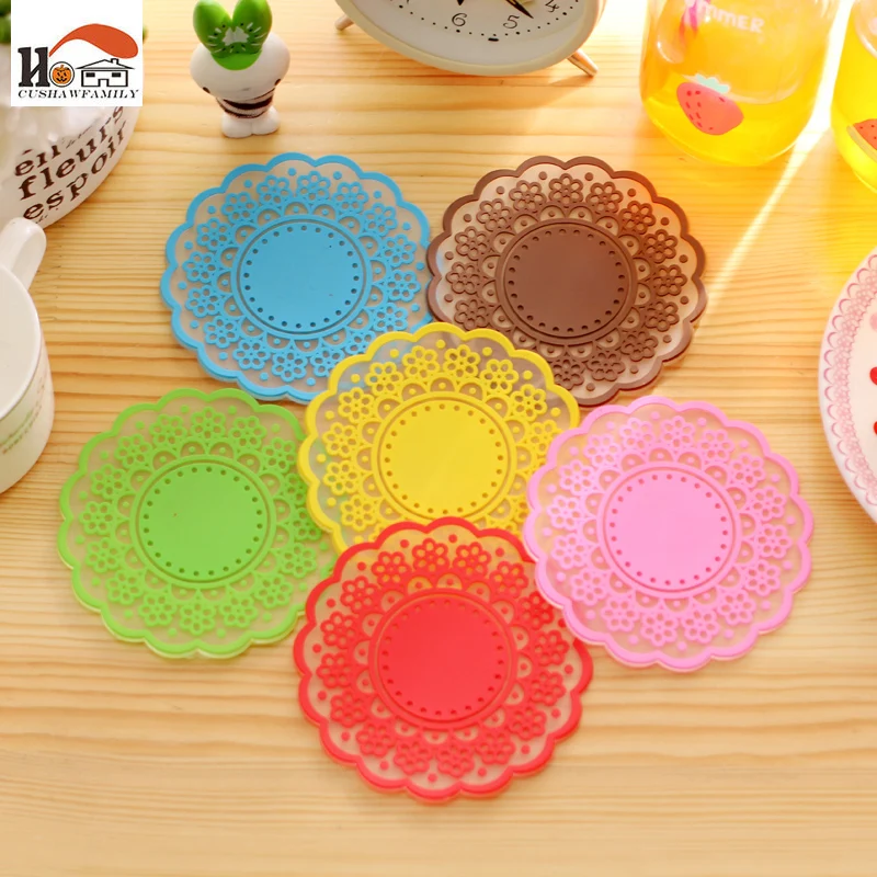 1 шт. элегантный полупрозрачный кружевной коврик для чашки Силиконовый круглый