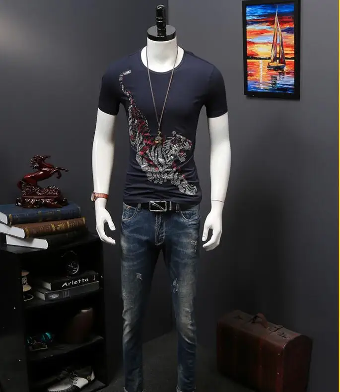 Мужские хлопковые повседневные с коротким рукавом и круглым вырезом|men tops|cotton mentop