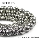 BTFBES натуральный камень древняя серебряная Лава бусины с покрытием вулканической скалы свободные бусины гематитовый шар для изготовления ювелирных изделий своими руками браслетов