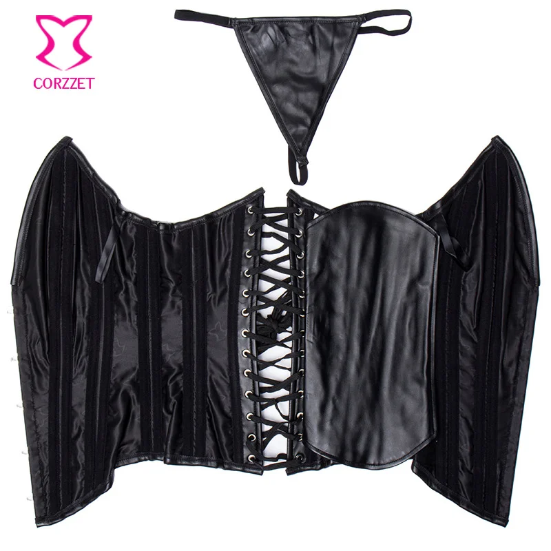 Корсет бюстье из искусственной кожи с V образным вырезом|bustier gothic|corset steampunkleather corset