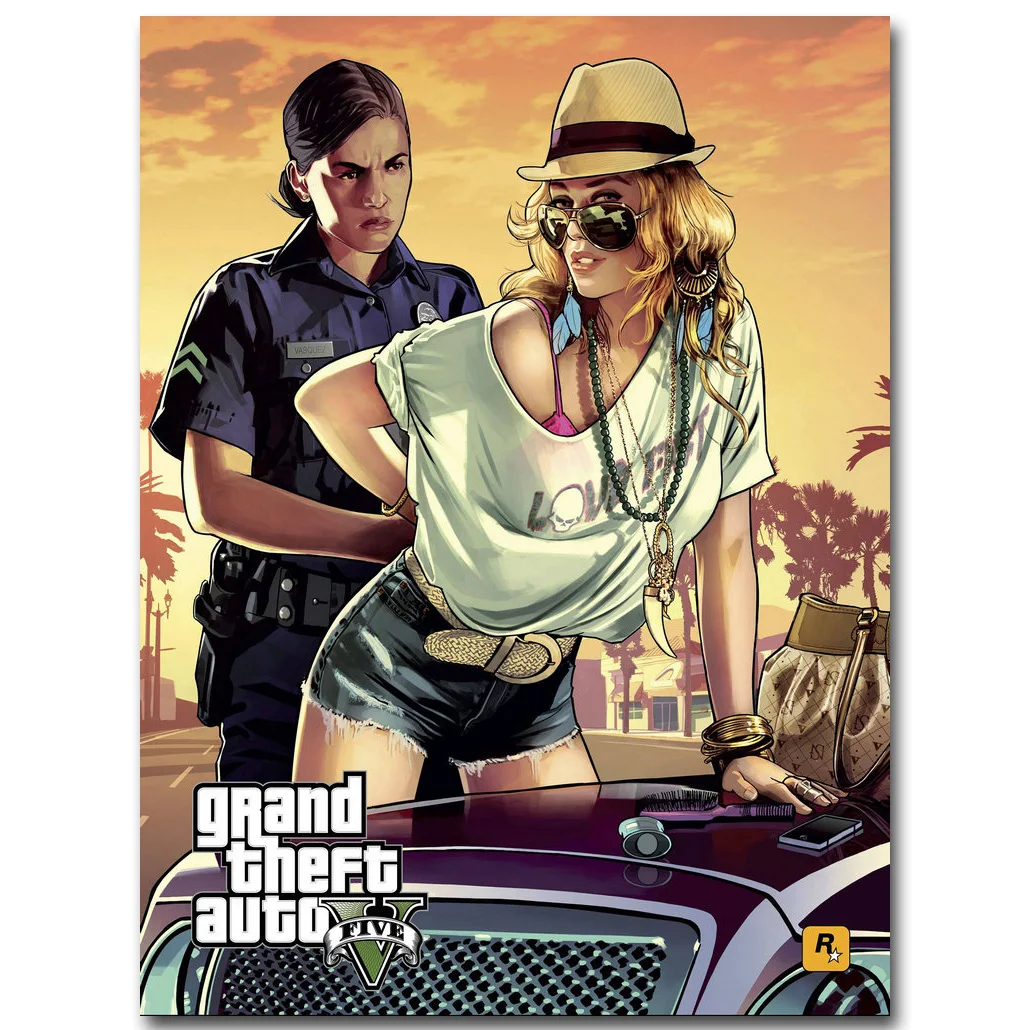Grand Theft Auto V Art шелковая ткань плакат Принт 13x18 32x43 дюймов Горячая игра GTA 5 картина для гостиной настенный Декор 009 - Цвет: Цвет: желтый