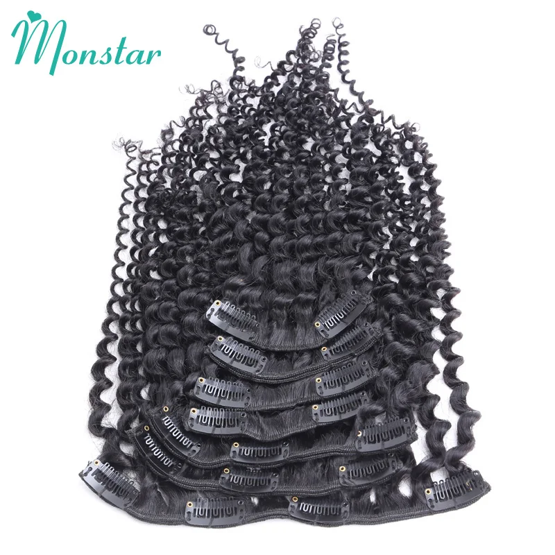 Monstar Kinky Curly Human Hair Clip In Extensions for Black Women Brazilian Remy Ins Weave Free Shipping |