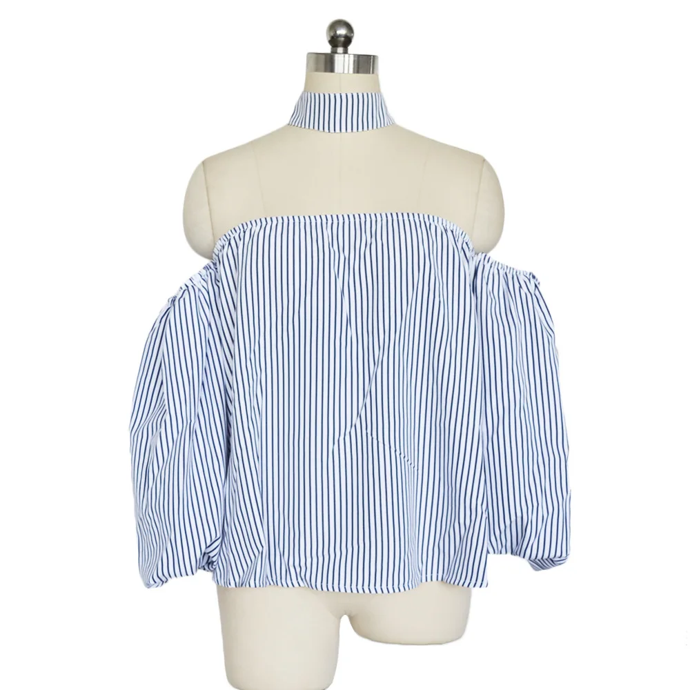 Женская блузка в полоску с открытыми плечами и рукавами фонариками|blusas plus|women