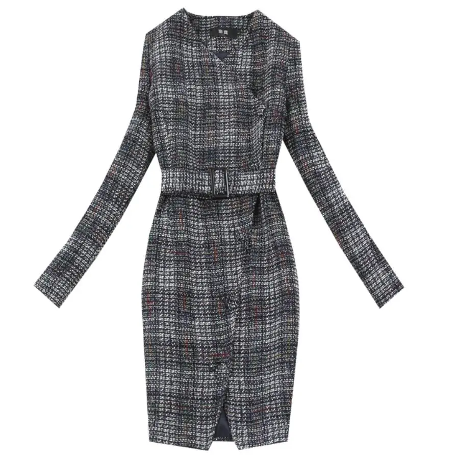 Женское шерстяное платье-карандаш с поясом и V-образным вырезом | Женская одежда