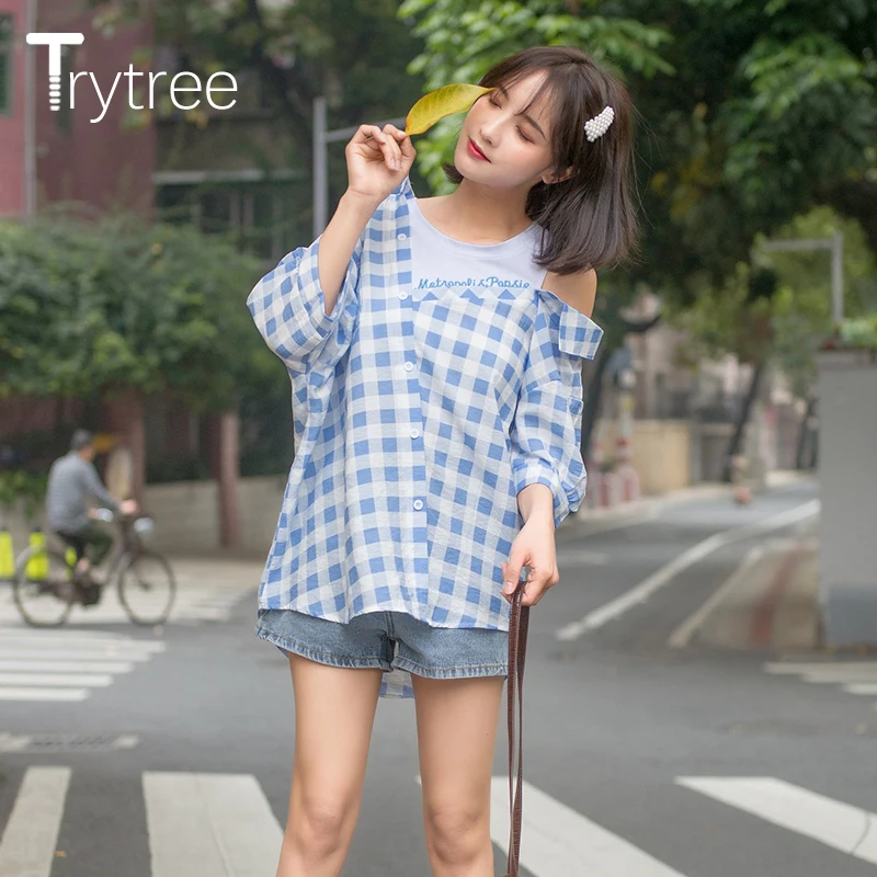 Рубашка Ttytree женская летняя ассиметричная с длинным рукавом и о вырезом|Рубашки| |