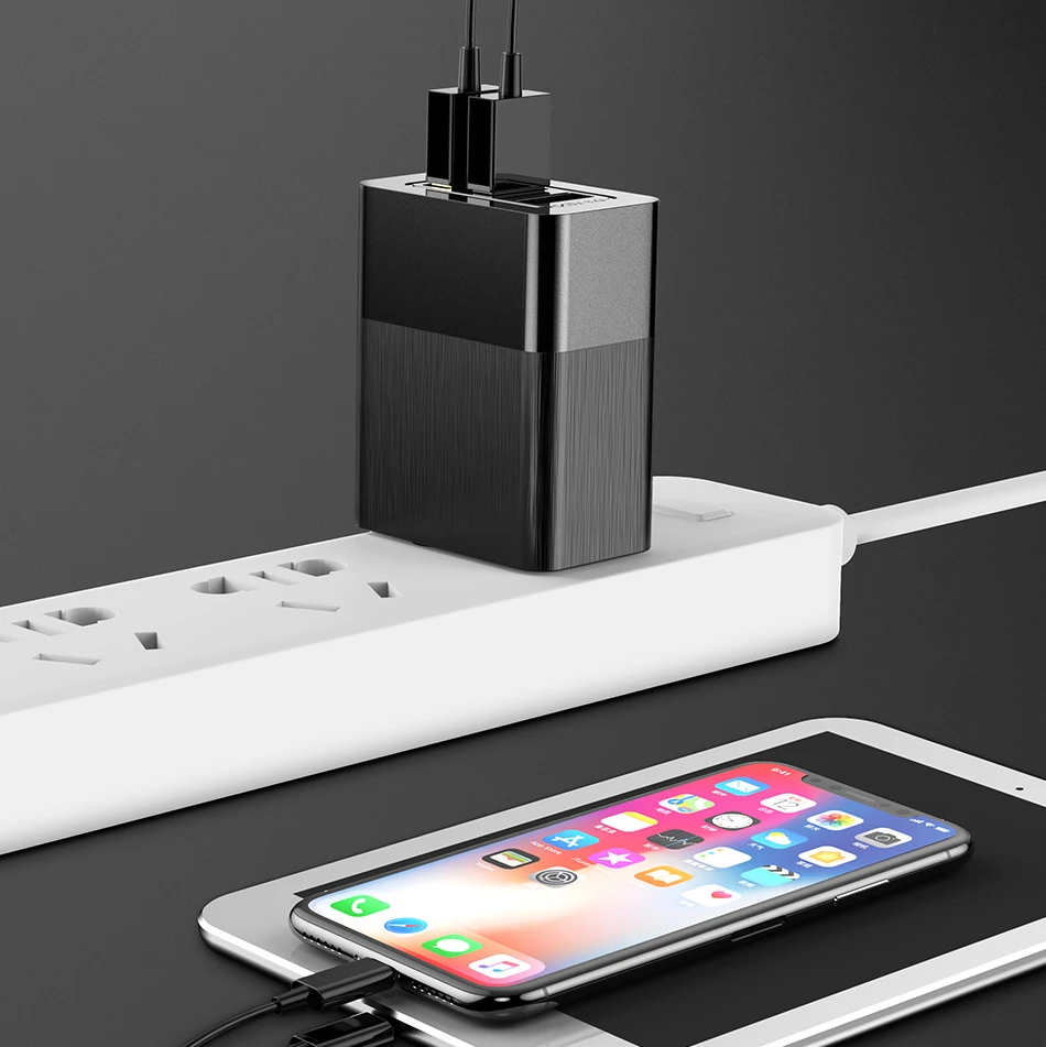 Baseus 3 порта USB зарядное устройство 3 в 1 EU US UK вилка 2.4A Быстрая зарядка зарядное устройство дорожное настенное зарядное устройство адаптер для iPhone samsung Xiaomi