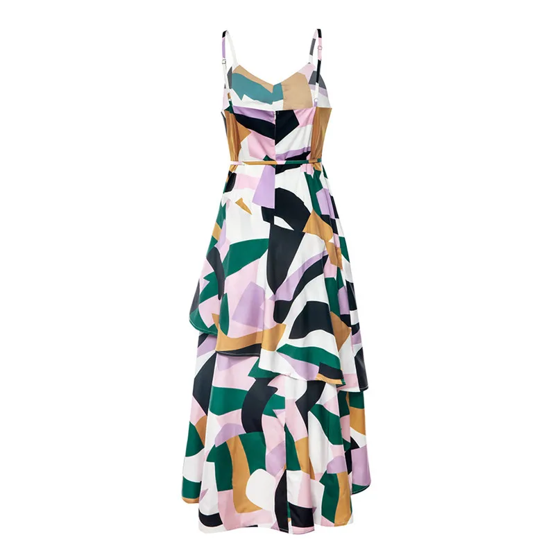 Модное богемное платье женское асимметричное Дамское многослойное с поясом