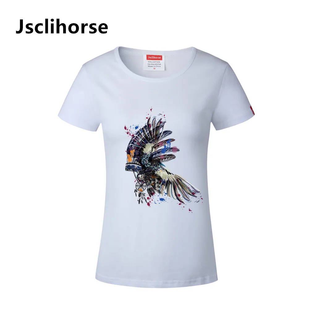 Jsclihorse индийской культуры перья летняя рубашка из хлопка с круглым вырезом для