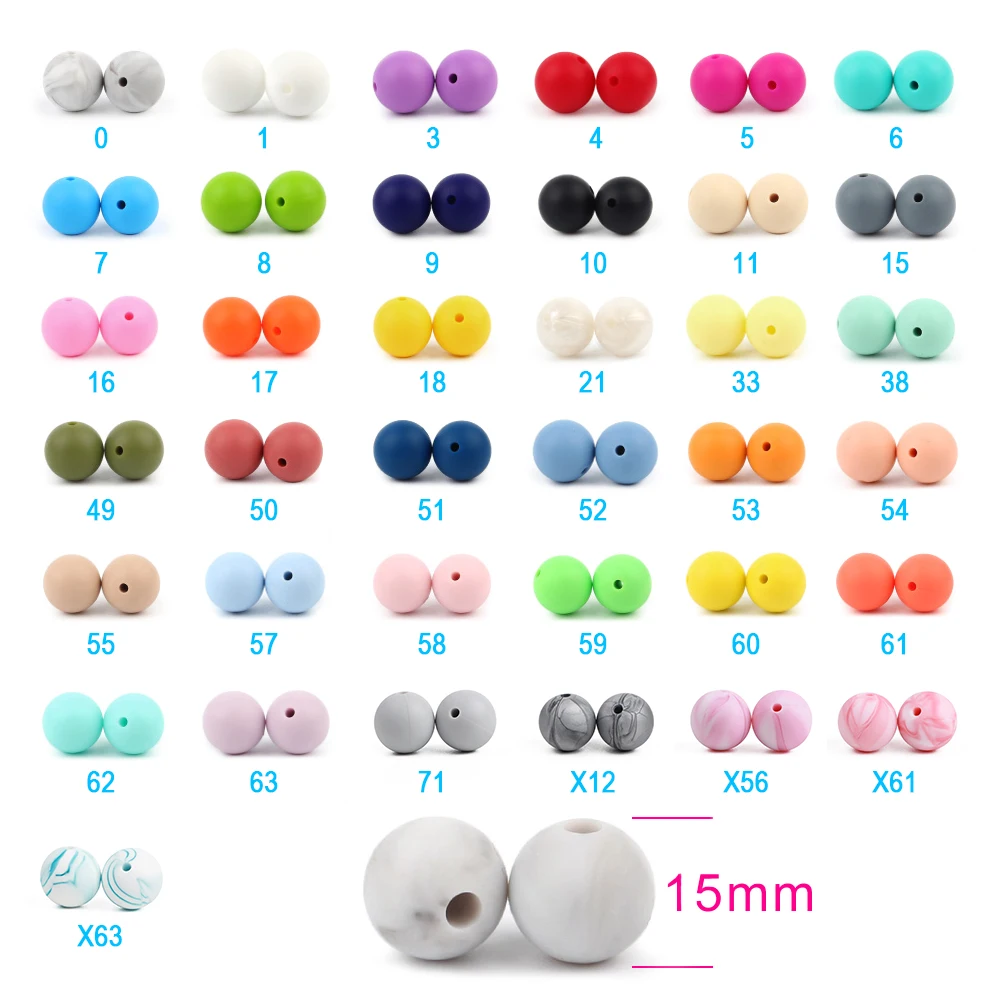 

TYRY.HU 100Pcs Round Silicone Beads 15mm BPA Free Baby Pacifier Chain Accessories Food Grade Silicone Teether Baby Teething Toys