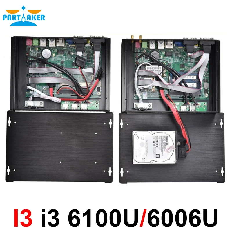 Online Intel Core I3 6100U I3 6006U Skylake Industrielle Mini PC Barebone Linux Micro Computer Win10 HTPC 300M Wifi VGA HDMI 2 COM-Ports