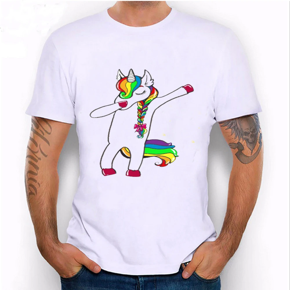 2018 Новая летняя модная мужская футболка с коротким рукавом забавным единорогом