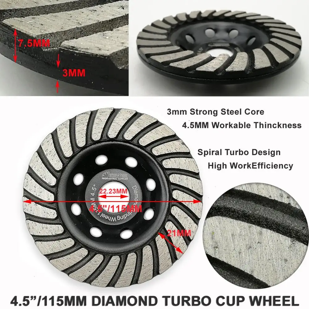SHDIATOOL 2 шт. 115 mmDiamond Turbo Row шлифовальные Кубок колеса бетон кладки и некоторые Другое