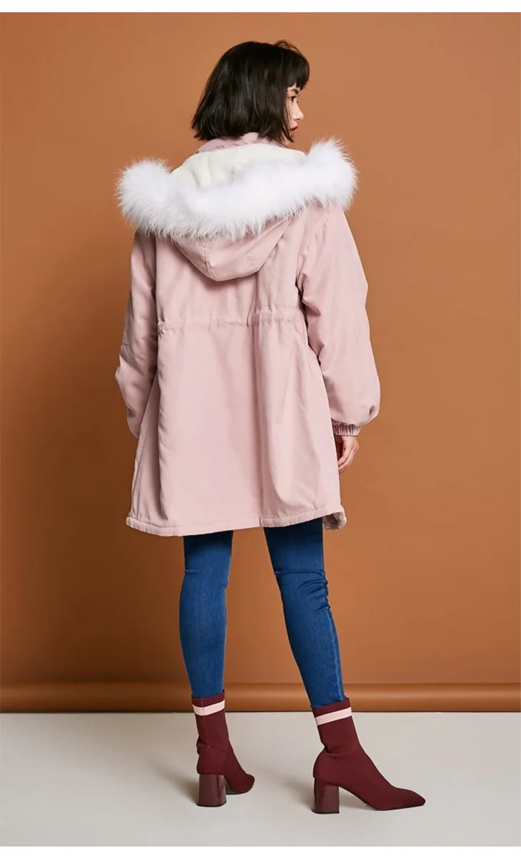 ONLY Women's Raccoon Fur Collar Cinched Waist Long Cotton Coat |118122501